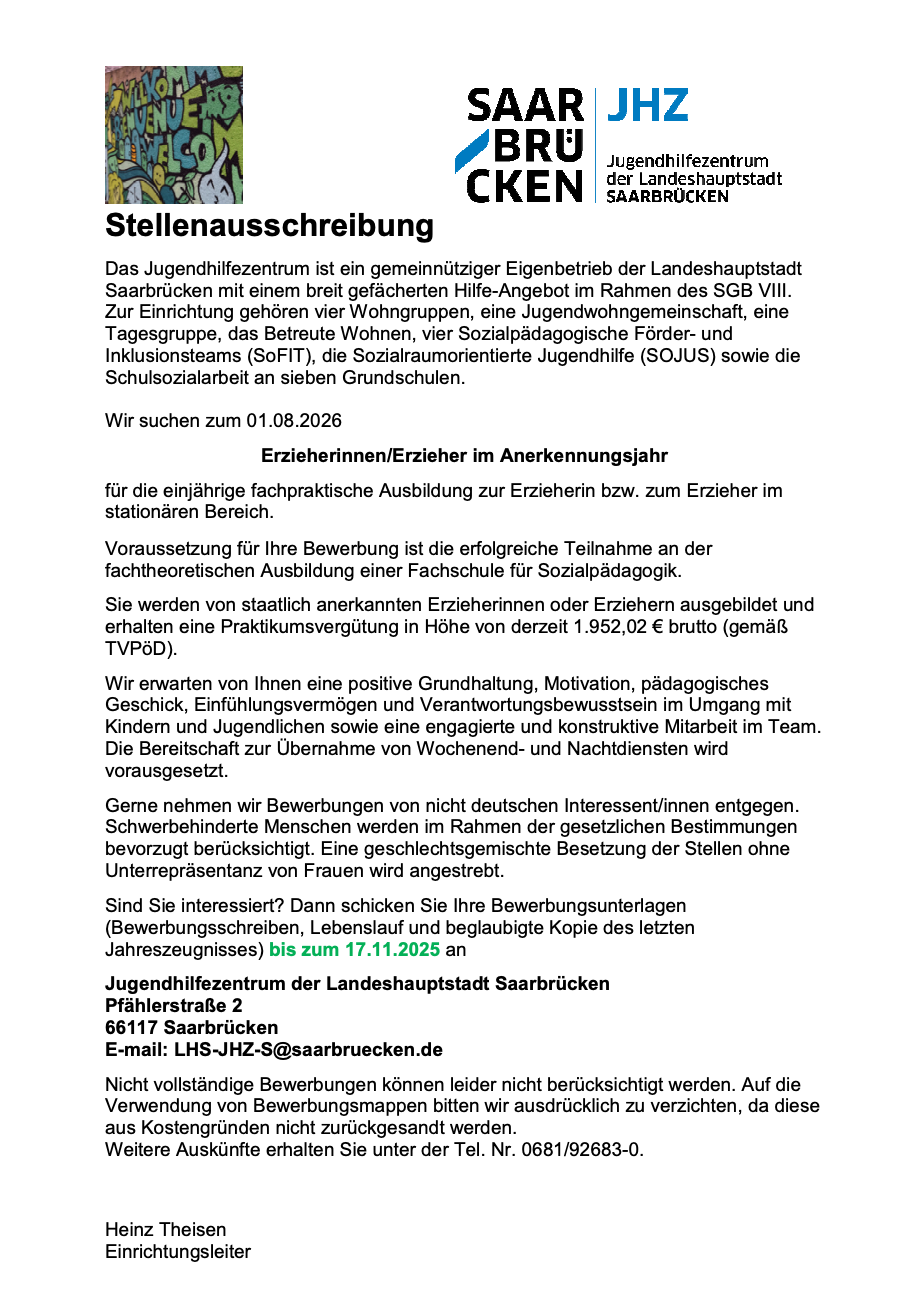 Ausschreibung JHZ SB