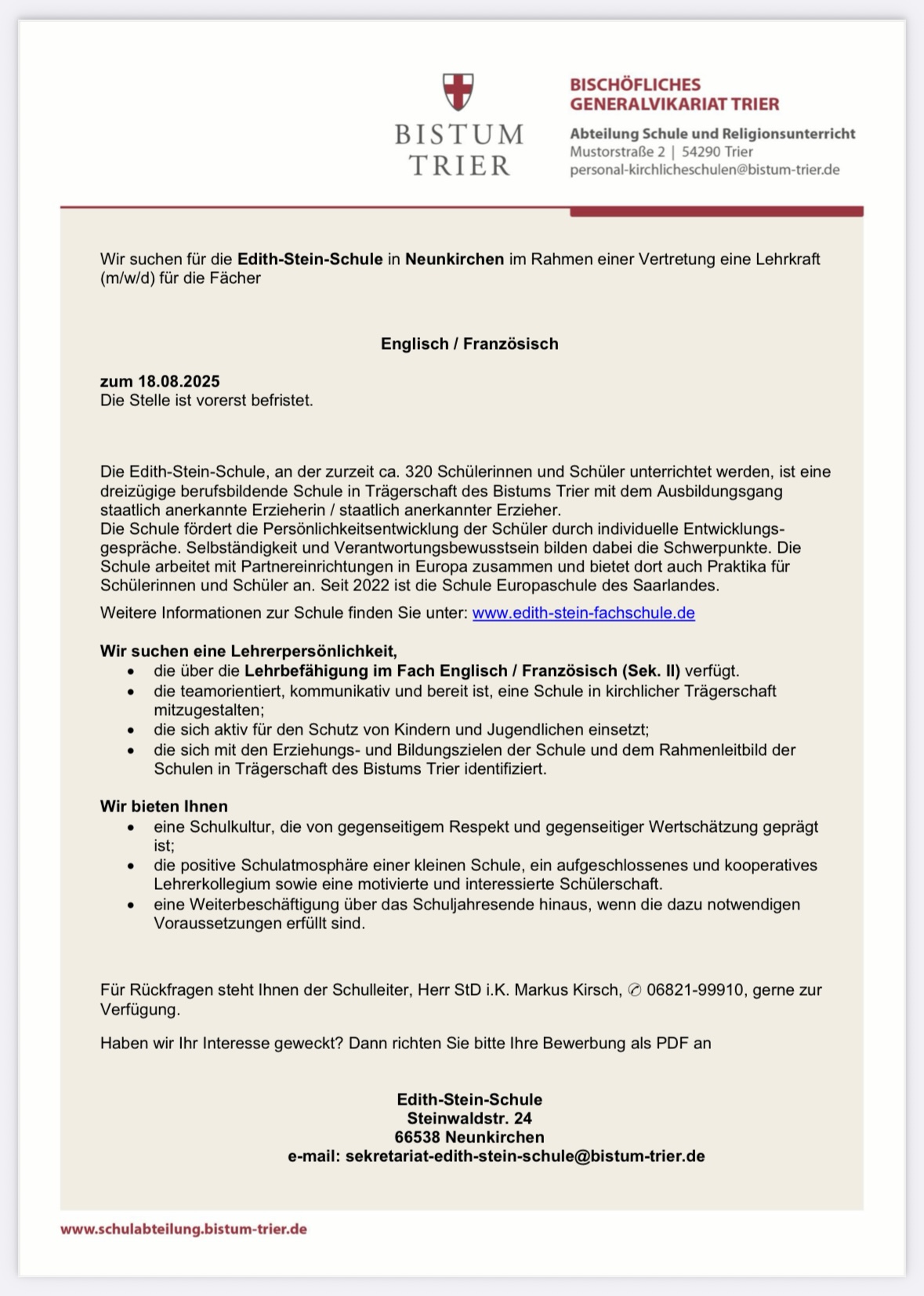 Stelle Englisch/Französisch