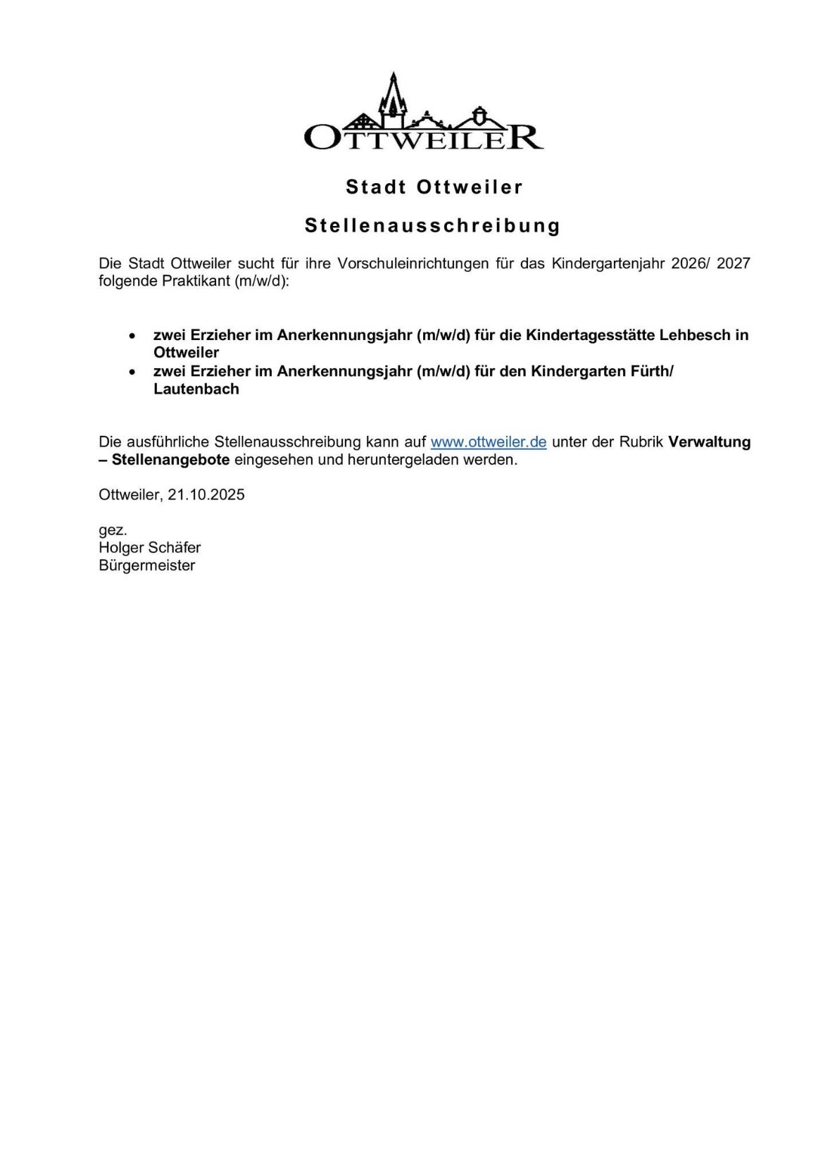 Stellenanzeige Ottweiler